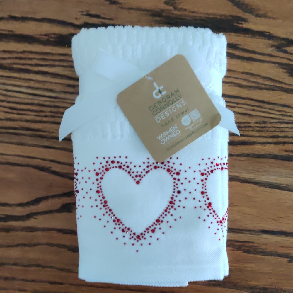 Deborah Connolly Set Of 2 Bejeweled Heart Hand Towels